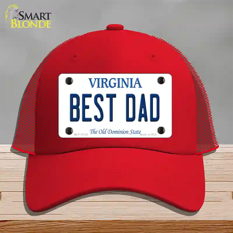 Best Dad Virginia Novelty License Plate Hat Mesh / Red