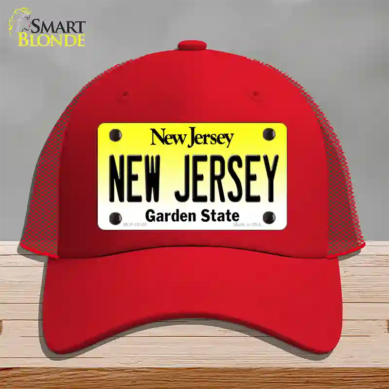 New Jersey Garden State Novelty License Plate Hat Mesh / Red