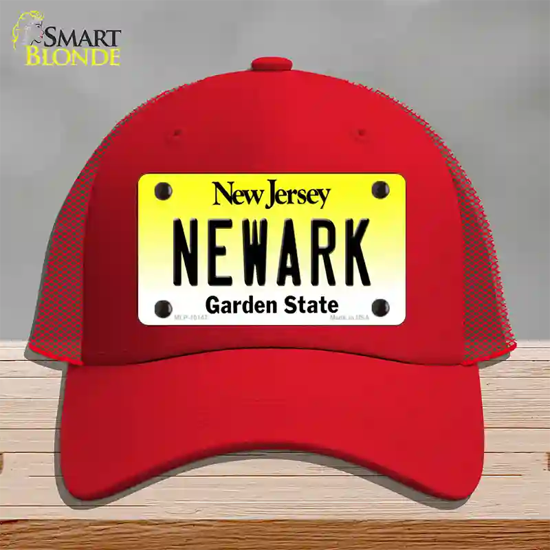 Newark New Jersey Novelty License Plate Hat Mesh / Red