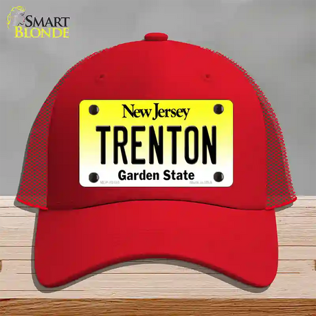 Trenton New Jersey Novelty License Plate Hat Mesh / Red