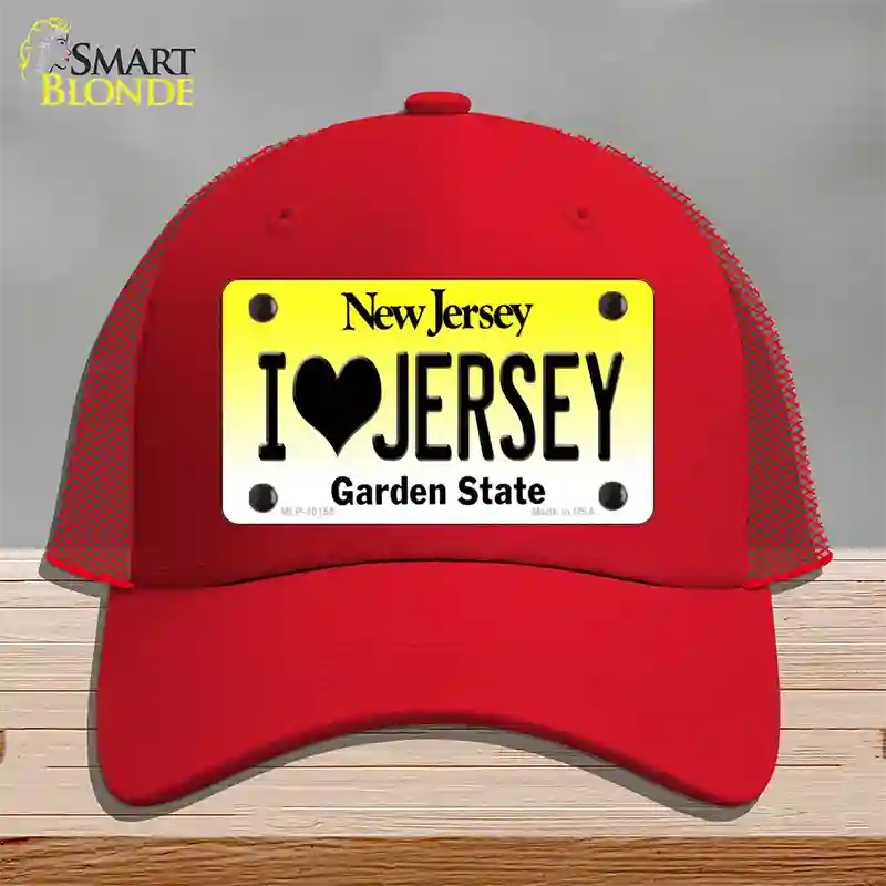 I Love Jersey New Jersey Novelty License Plate Hat Mesh / Red