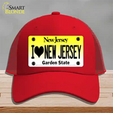 I Love New Jersey Novelty License Plate Hat Mesh / Red