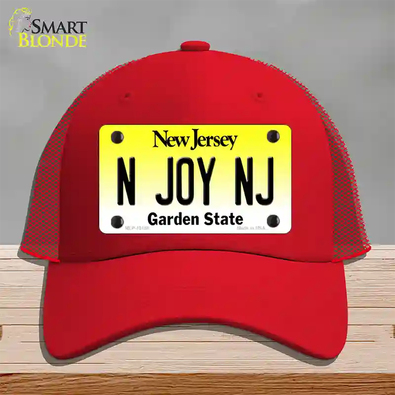 N Joy NJ New Jersey Novelty License Plate Hat Mesh / Red