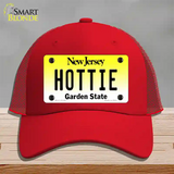 Hottie New Jersey Novelty License Plate Hat Mesh / Red