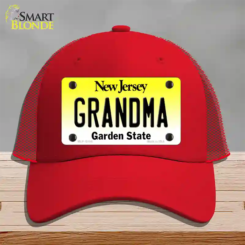 Grandma New Jersey Novelty License Plate Hat Mesh / Red