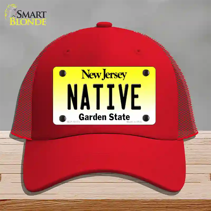 Native New Jersey Novelty License Plate Hat Mesh / Red