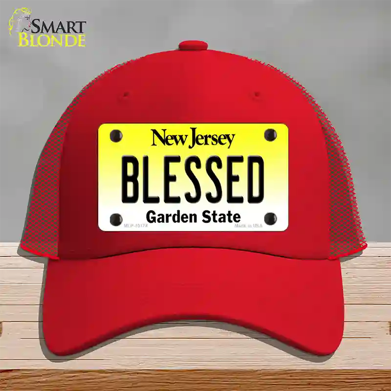 Blessed New Jersey Novelty License Plate Hat Mesh / Red