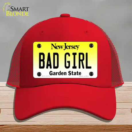 Bad Girl New Jersey Novelty License Plate Hat Mesh / Red