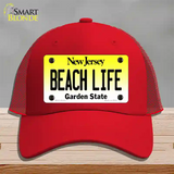 Beach Life New Jersey Novelty License Plate Hat Mesh / Red