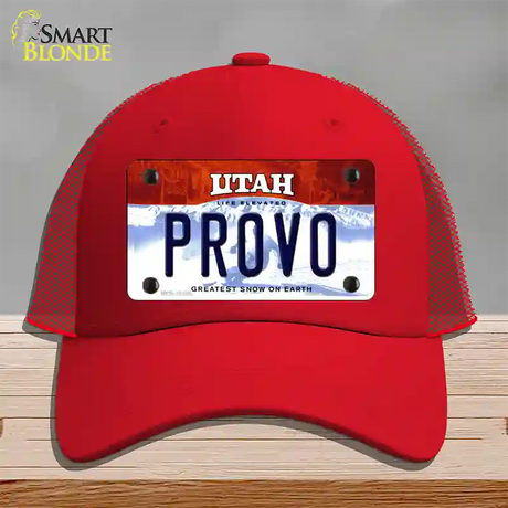 Provo Utah Novelty License Plate Hat Mesh / Red