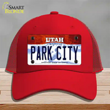 Park City Utah Novelty License Plate Hat Mesh / Red