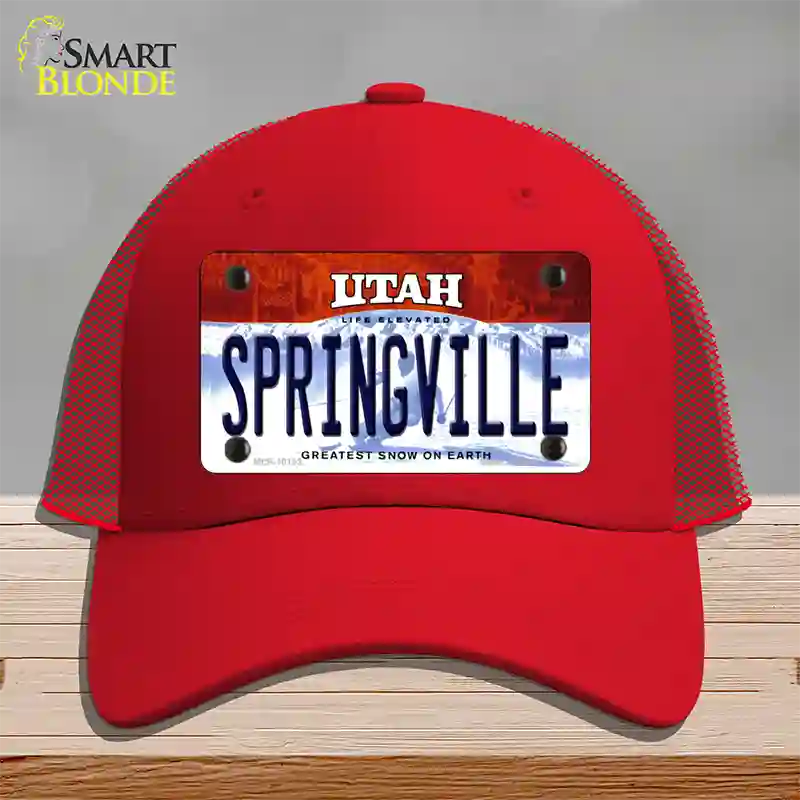 Springville Utah Novelty License Plate Hat Mesh / Red