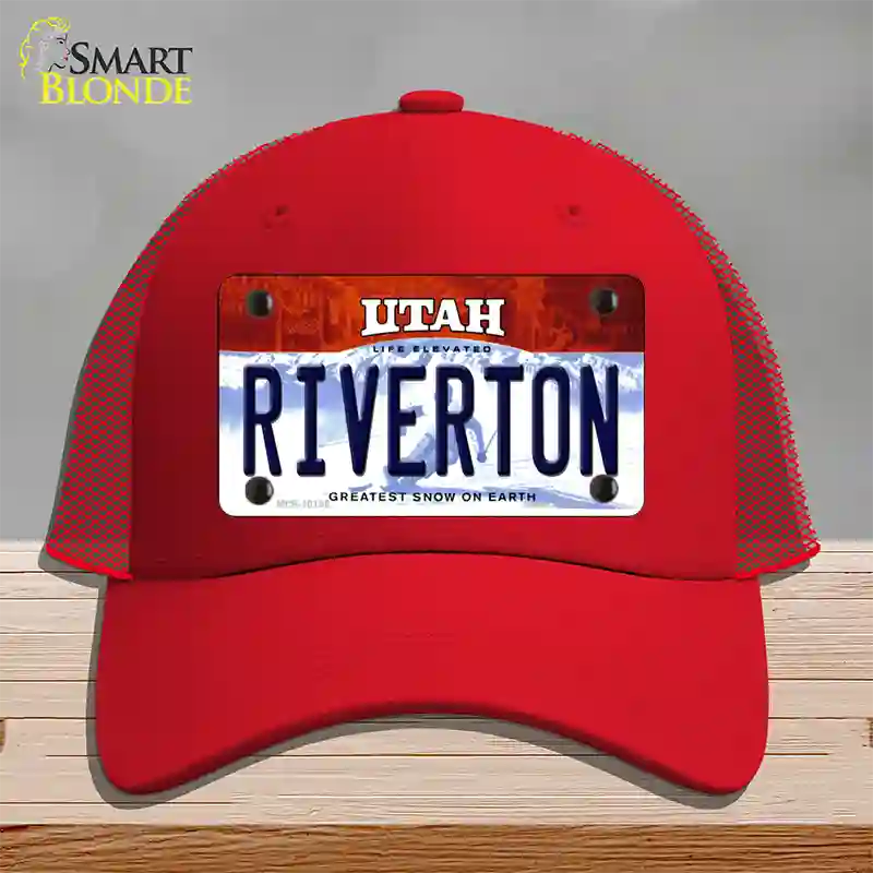 Riverton Utah Novelty License Plate Hat Mesh / Red