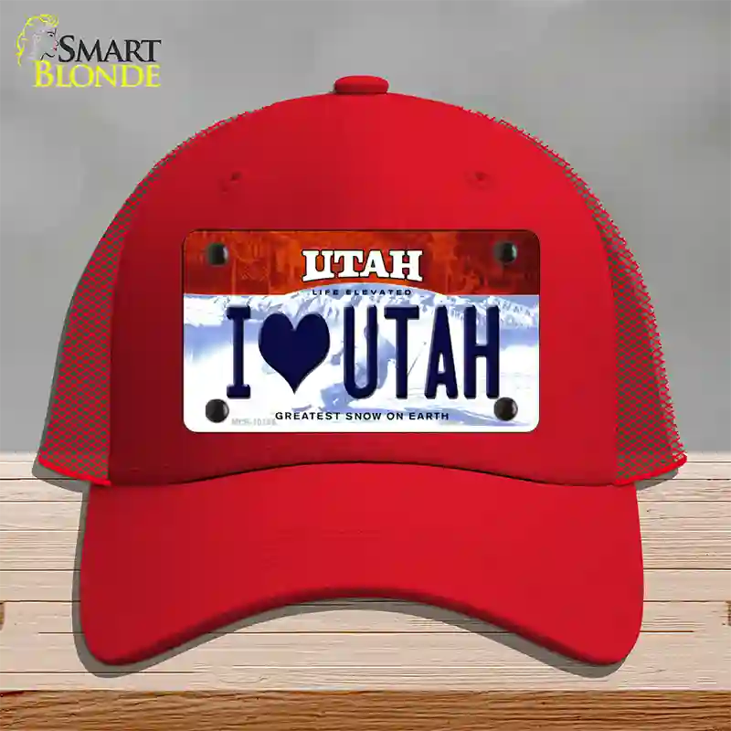 I Love Utah Novelty License Plate Hat Mesh / Red