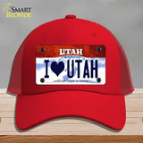 I Love Utah Novelty License Plate Hat Mesh / Red