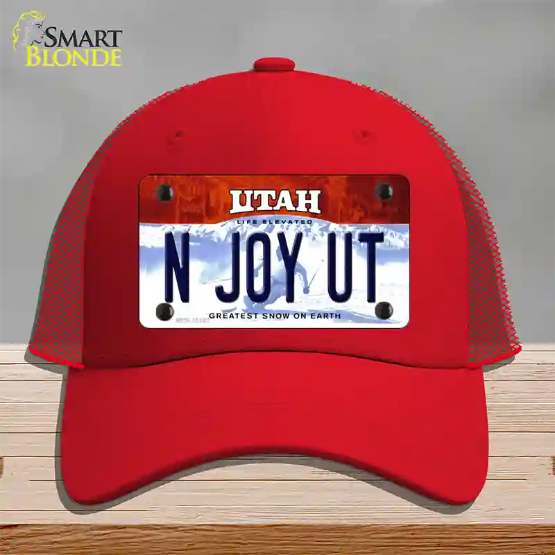 N Joy UT Utah Novelty License Plate Hat Mesh / Red