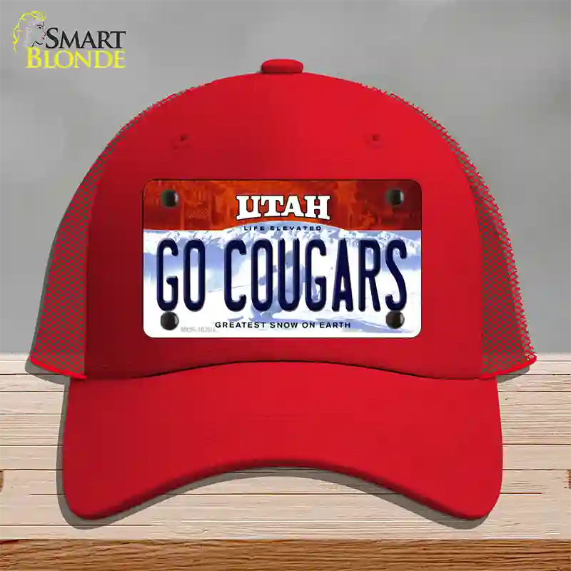 Go Cougars Utah Novelty License Plate Hat Mesh / Red