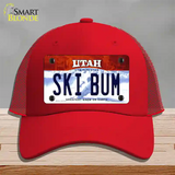 Ski Bum Utah Novelty License Plate Hat Mesh / Red