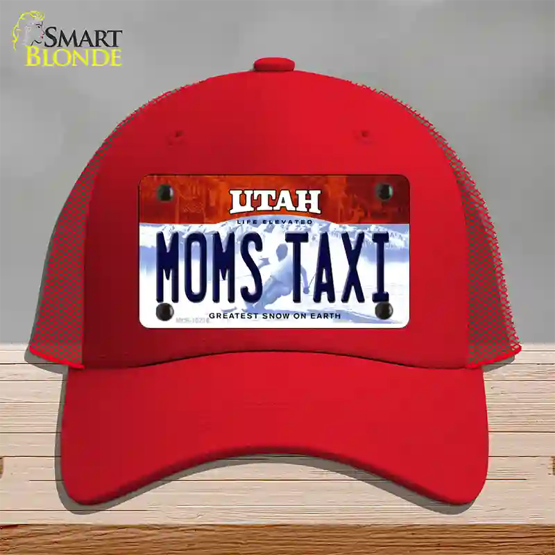 Moms Taxi Utah Novelty License Plate Hat Mesh / Red