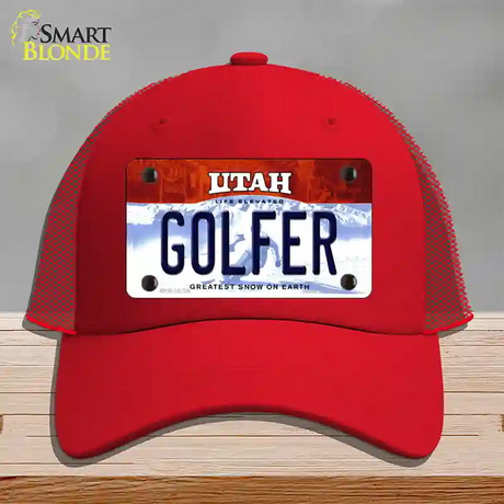 Golfer Utah Novelty License Plate Hat Mesh / Red