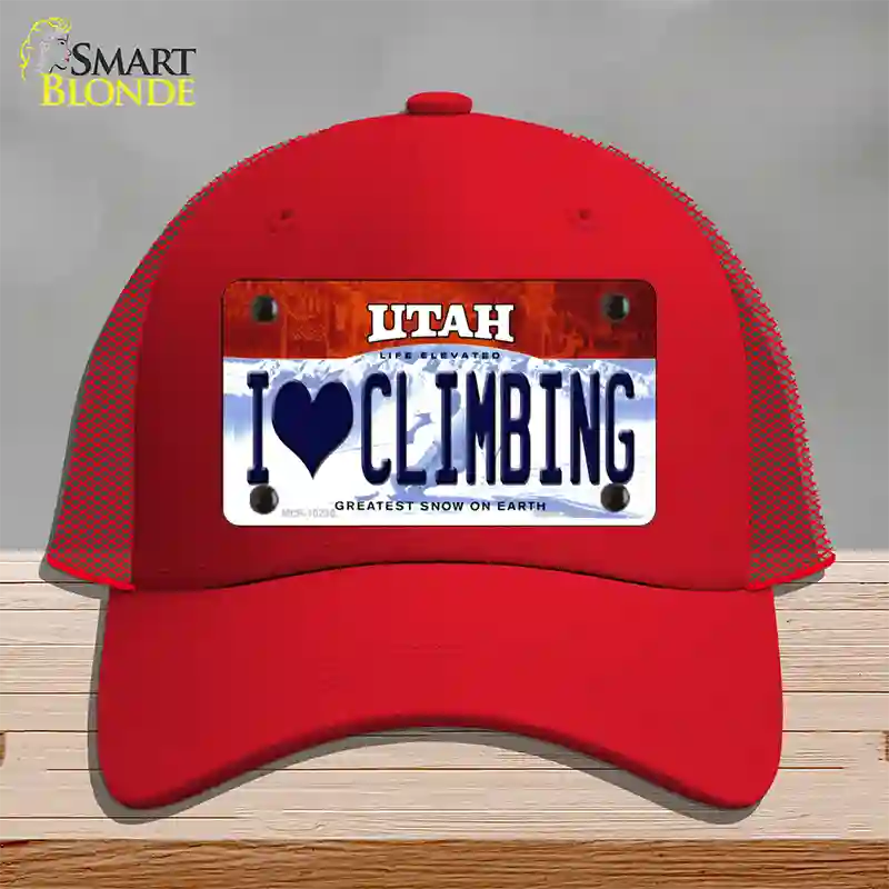 I Love Climbing Utah Novelty License Plate Hat Mesh / Red