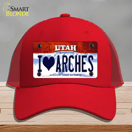 I Love Arches Utah Novelty License Plate Hat Mesh / Red