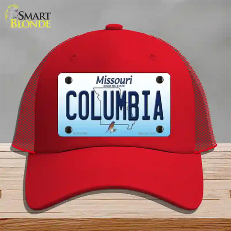 Columbia Missouri Novelty License Plate Hat Mesh / Red