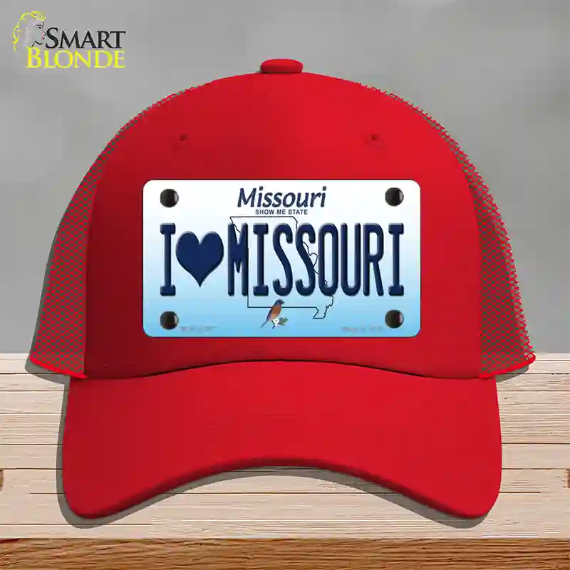 I Love Missouri Novelty License Plate Hat Mesh / Red