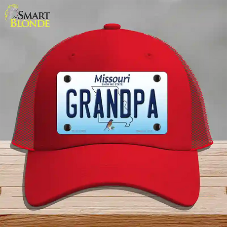 Grandpa Missouri Novelty License Plate Hat Mesh / Red