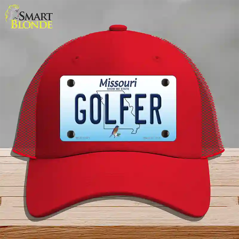 Golfer Missouri Novelty License Plate Hat Mesh / Red