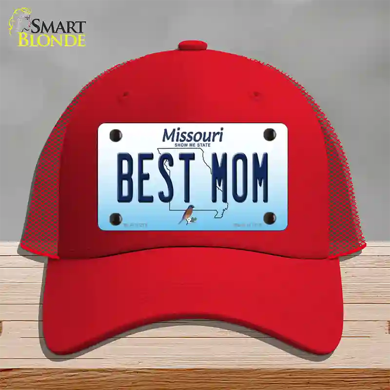 Best Mom Missouri Novelty License Plate Hat Mesh / Red