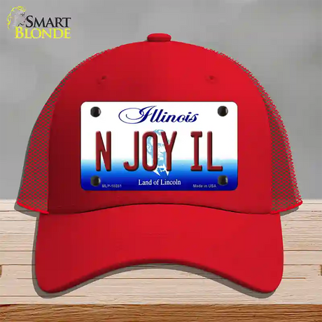 N Joy IL Illinois Novelty License Plate Hat Mesh / Red