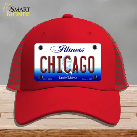 Chicago Illinois Novelty License Plate Hat Mesh / Red