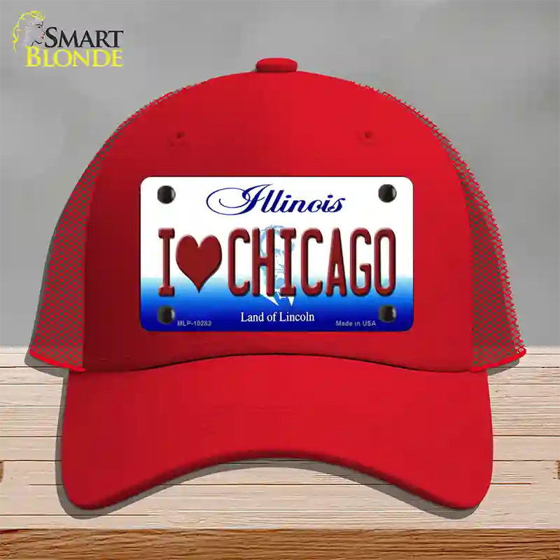 I Love Chicago Illinois Novelty License Plate Hat Mesh / Red