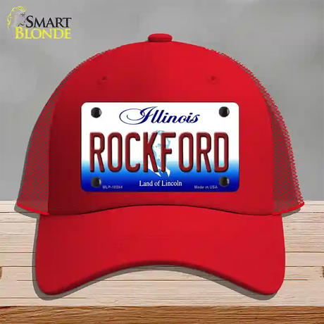 Rockford Illinois Novelty License Plate Hat Mesh / Red