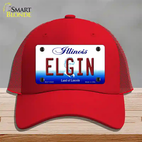 Elgin Illinois Novelty License Plate Hat Mesh / Red