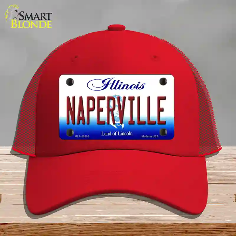 Naperville Illinois Novelty License Plate Hat Mesh / Red