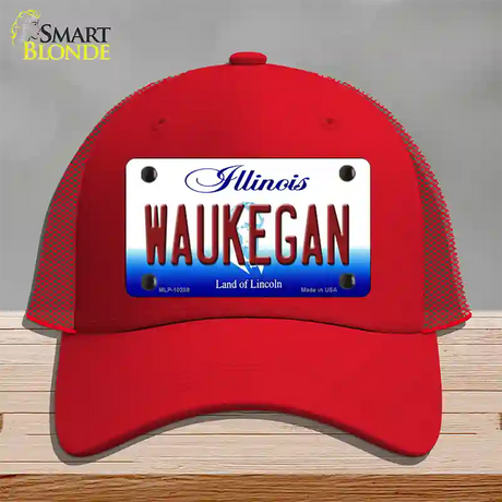 Waukegan Illinois Novelty License Plate Hat Mesh / Red