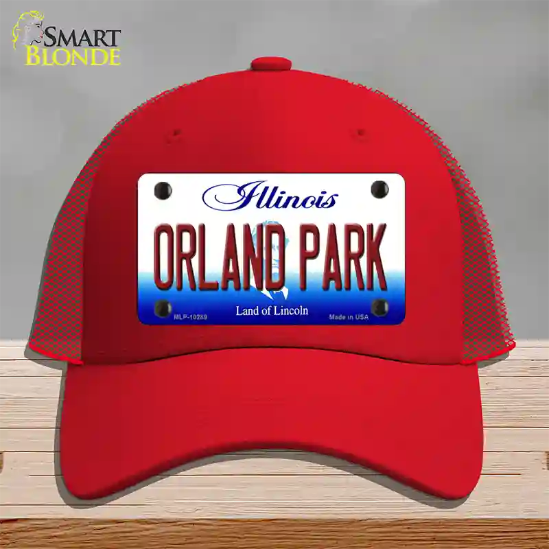 Orland Park Illinois Novelty License Plate Hat Mesh / Red