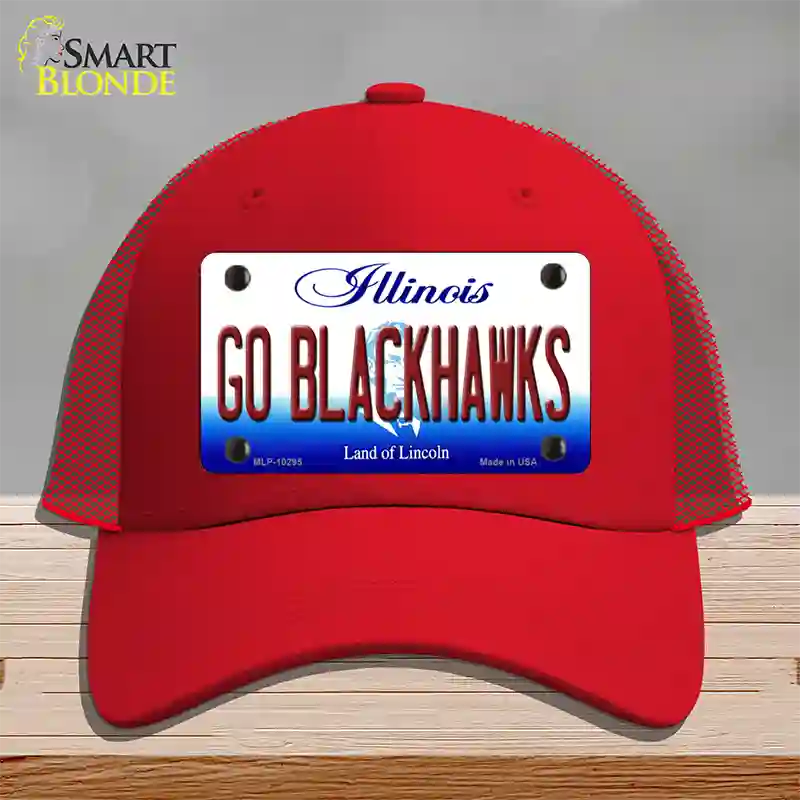 Go Blackhawks Illinois Novelty License Plate Hat Mesh / Red