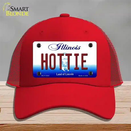 Hottie Illinois Novelty License Plate Hat Mesh / Red