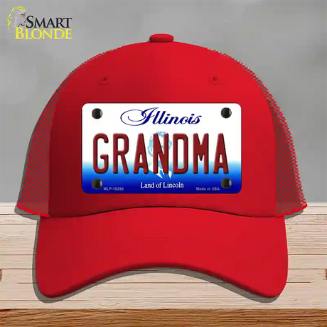 Grandma Illinois Novelty License Plate Hat Mesh / Red