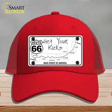 US Route 66 Map Novelty License Plate Hat Mesh / Red