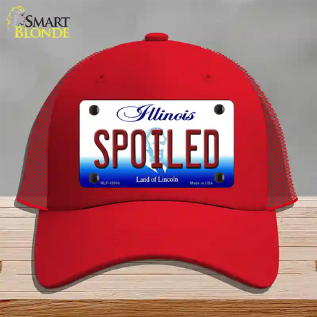 Spoiled Illinois Novelty License Plate Hat Mesh / Red