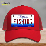 Fishing Illinois Novelty License Plate Hat Mesh / Red