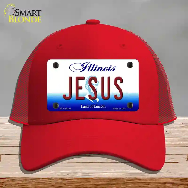 Jesus Illinois Novelty License Plate Hat Mesh / Red