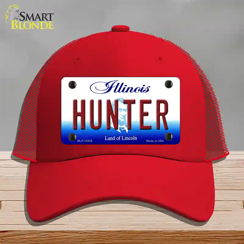 Hunter Illinois Novelty License Plate Hat Mesh / Red