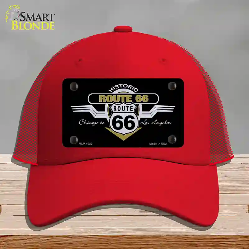 Route 66 Shield Wings Novelty License Plate Hat Mesh / Red