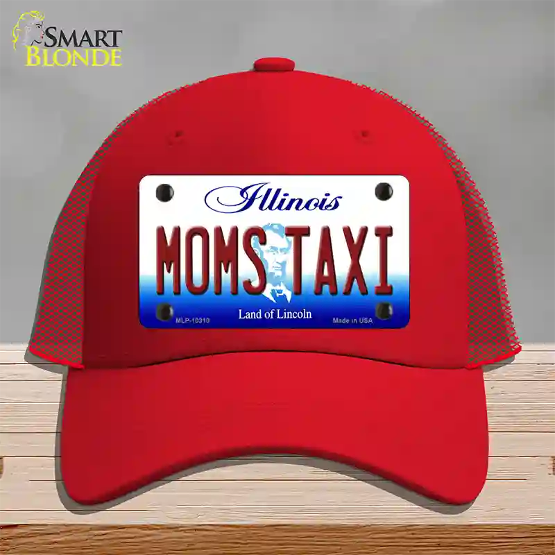 Moms Taxi Illinois Novelty License Plate Hat Mesh / Red