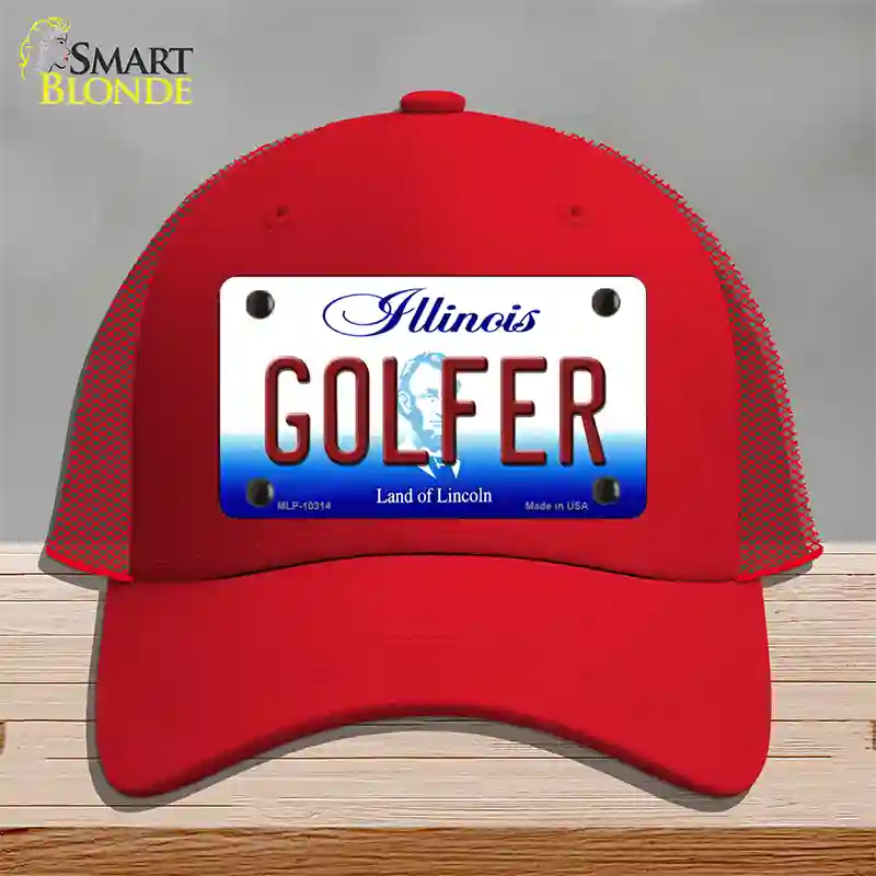 Golfer Illinois Novelty License Plate Hat Mesh / Red